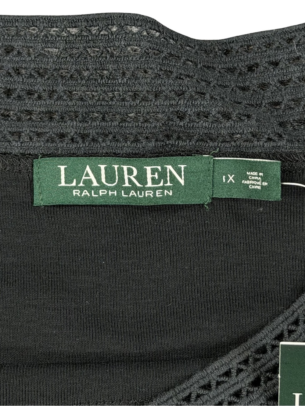 Lauren Ralph Lauren Black Crochet-Yoke 3/4 Sleeve Top - Picture 4 of 6